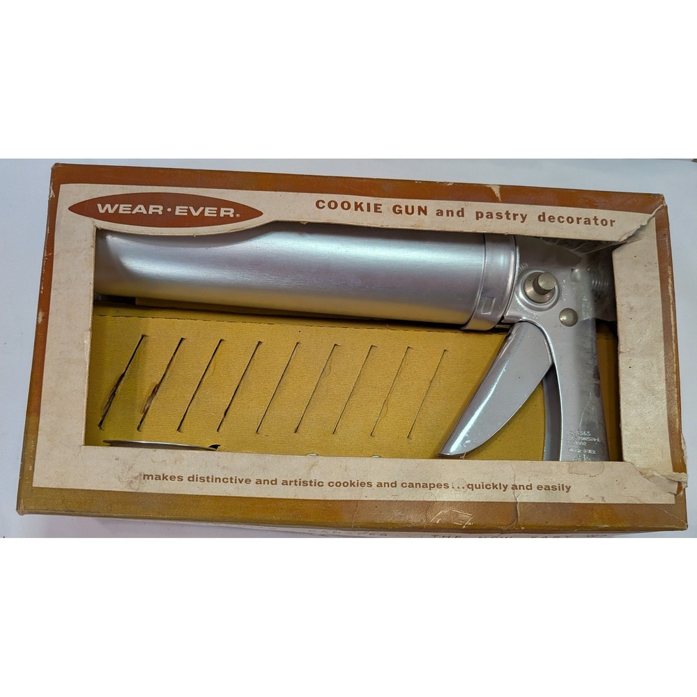Wear-Ever Cookie Gun Pastry Decorator OS Silver Good Vintage Aluminum 3365 Boxed